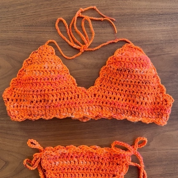 ORANGE ANGORA BLEND CROCHETED BIKINI - Picture 4 of 15